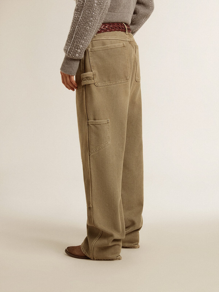 calça feminina de algodão com efeito desgastado