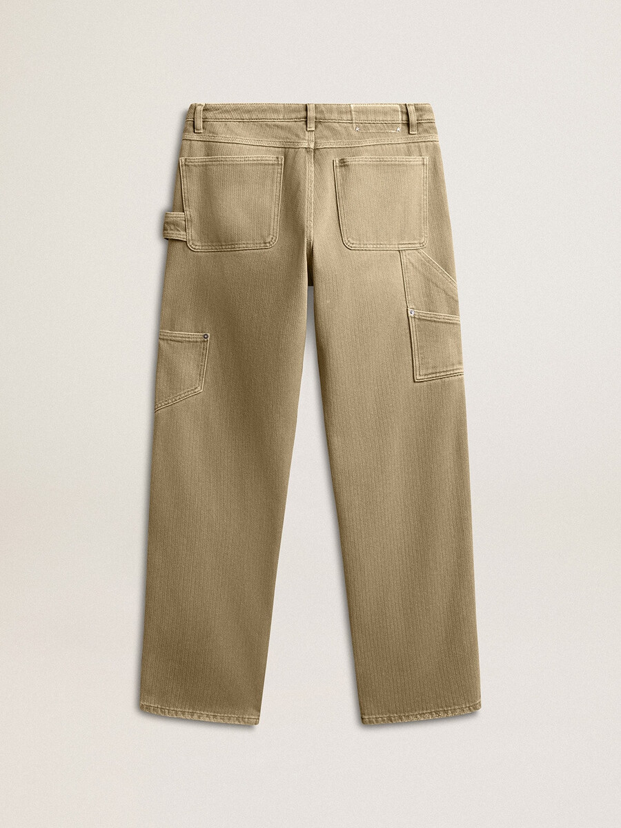 calça feminina de algodão com efeito desgastado