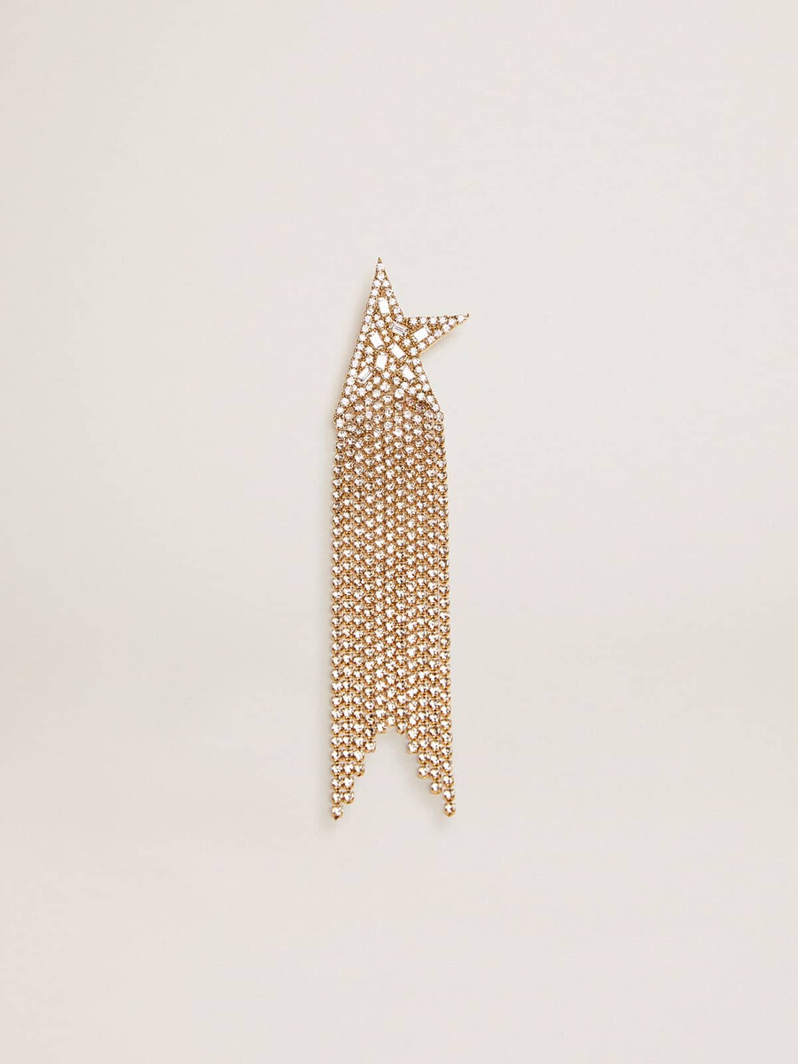 brinco feminino único em tom de ouro antigo com cristais decorativos.