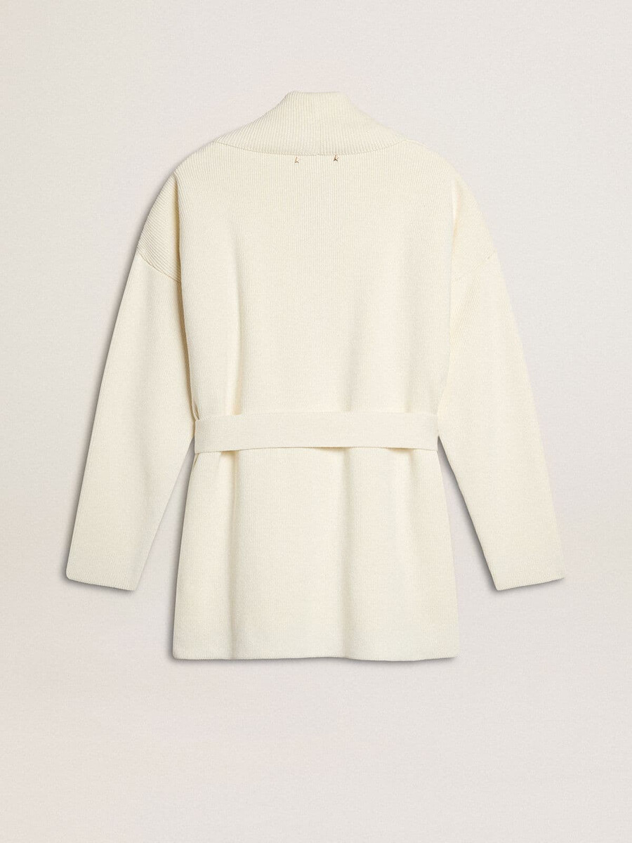 cardigã feminino de algodão cor creme com bordado floral.