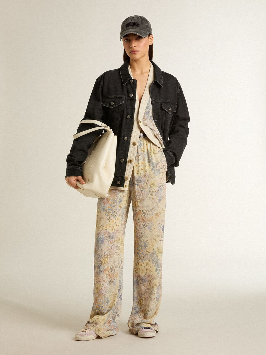 cardigã feminino com estampa floral e bordado.