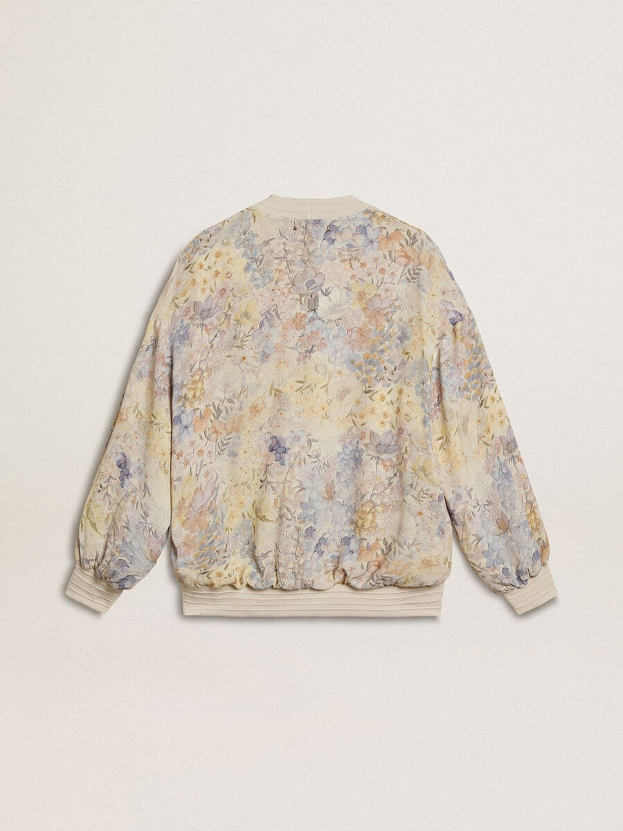 cardigã feminino com estampa floral e bordado.