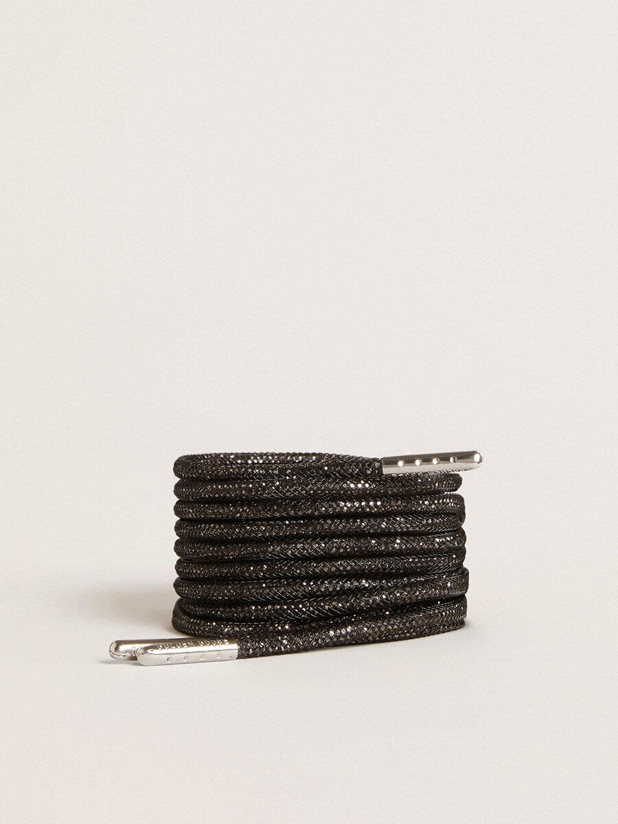 cadarços pretos com strass swarovski prateados.