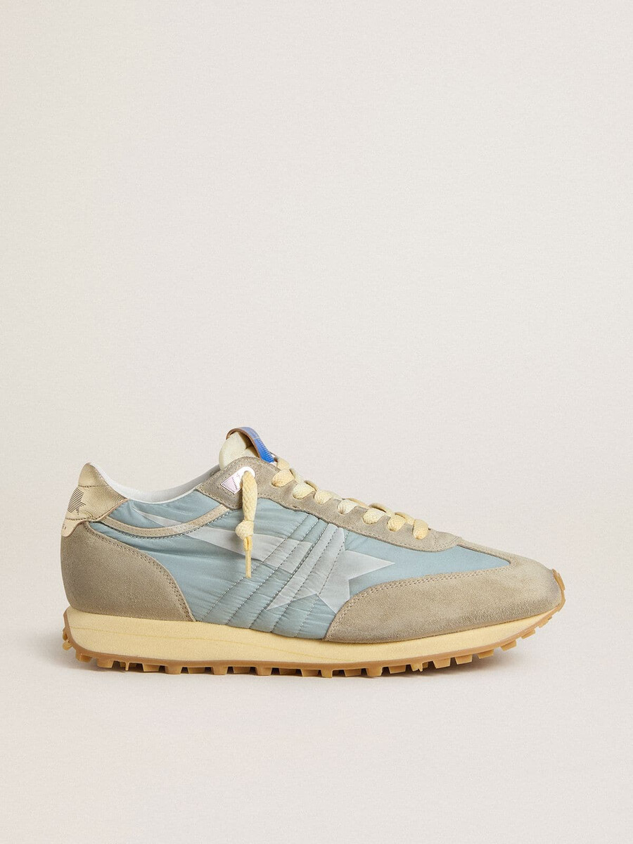 tênis marathon masculino com cabedal em nylon azul claro e estrela azul pastel