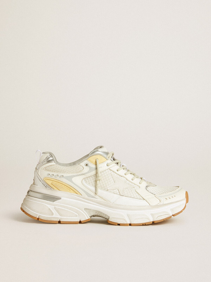 lightstar masculino em couro branco e malha com estrela branca desgastada