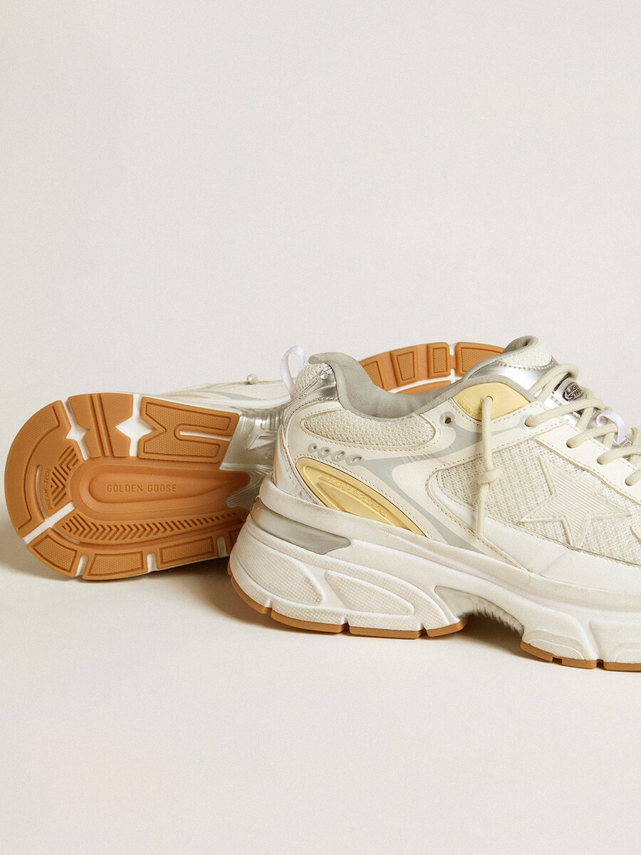 lightstar masculino em couro branco e malha com estrela branca desgastada