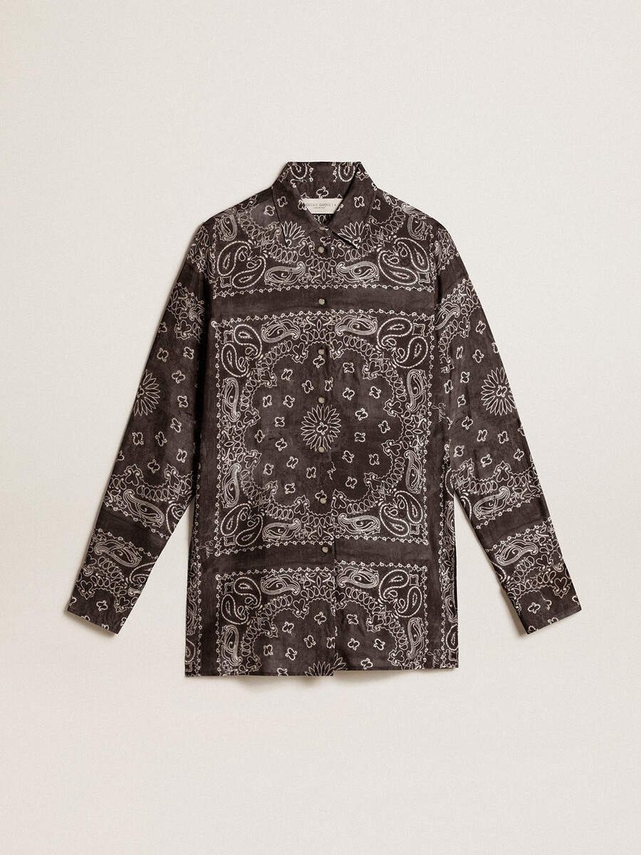 camisa de pijama cinza antracite com estampa paisley