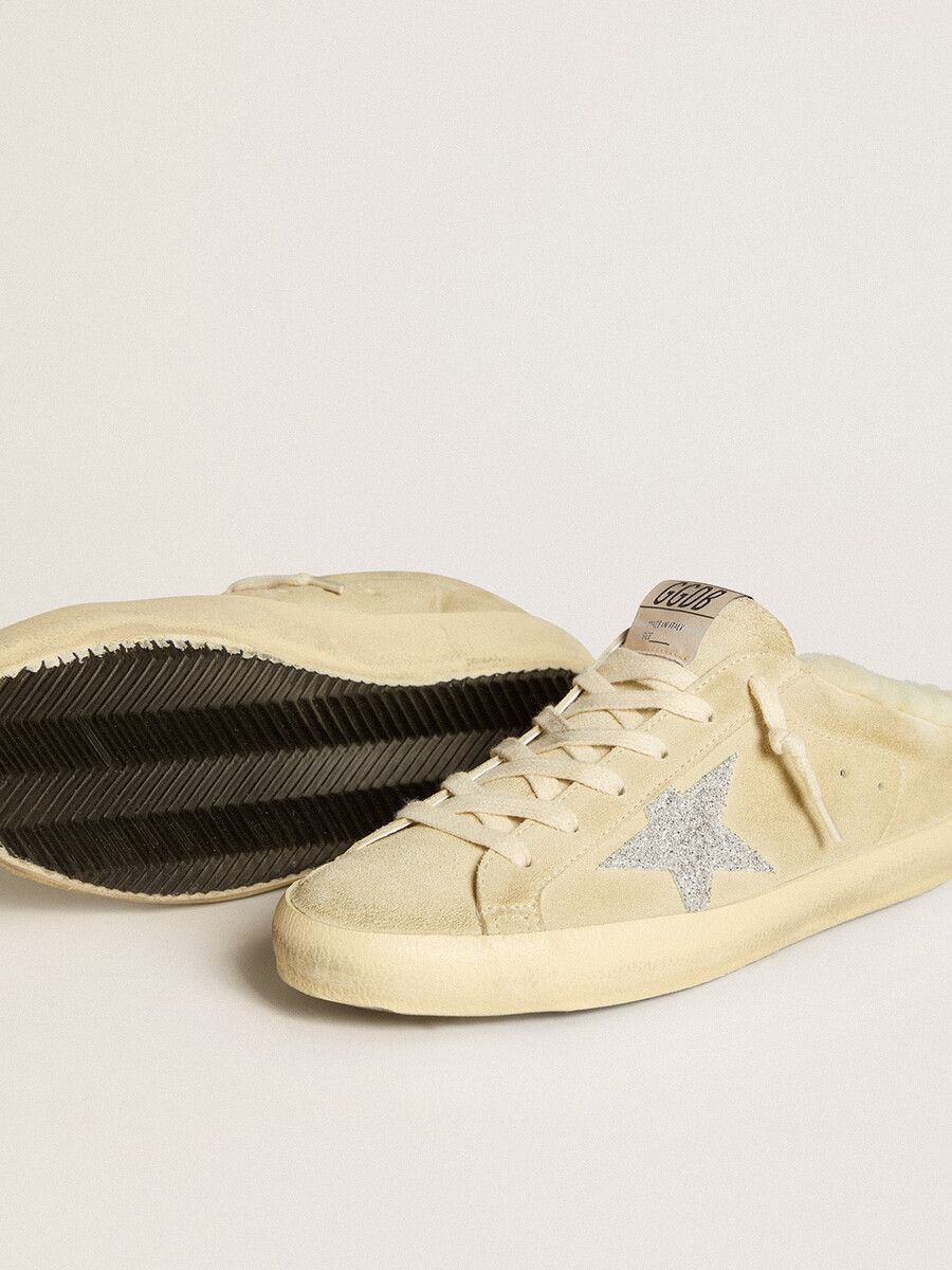 sapatos super-star com estrela de cristal swarovski e forro de lã de carneiro.