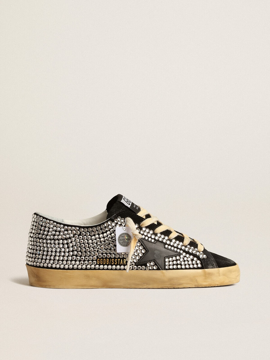 super-star ltd com cristais swarovski e estrela de couro preto