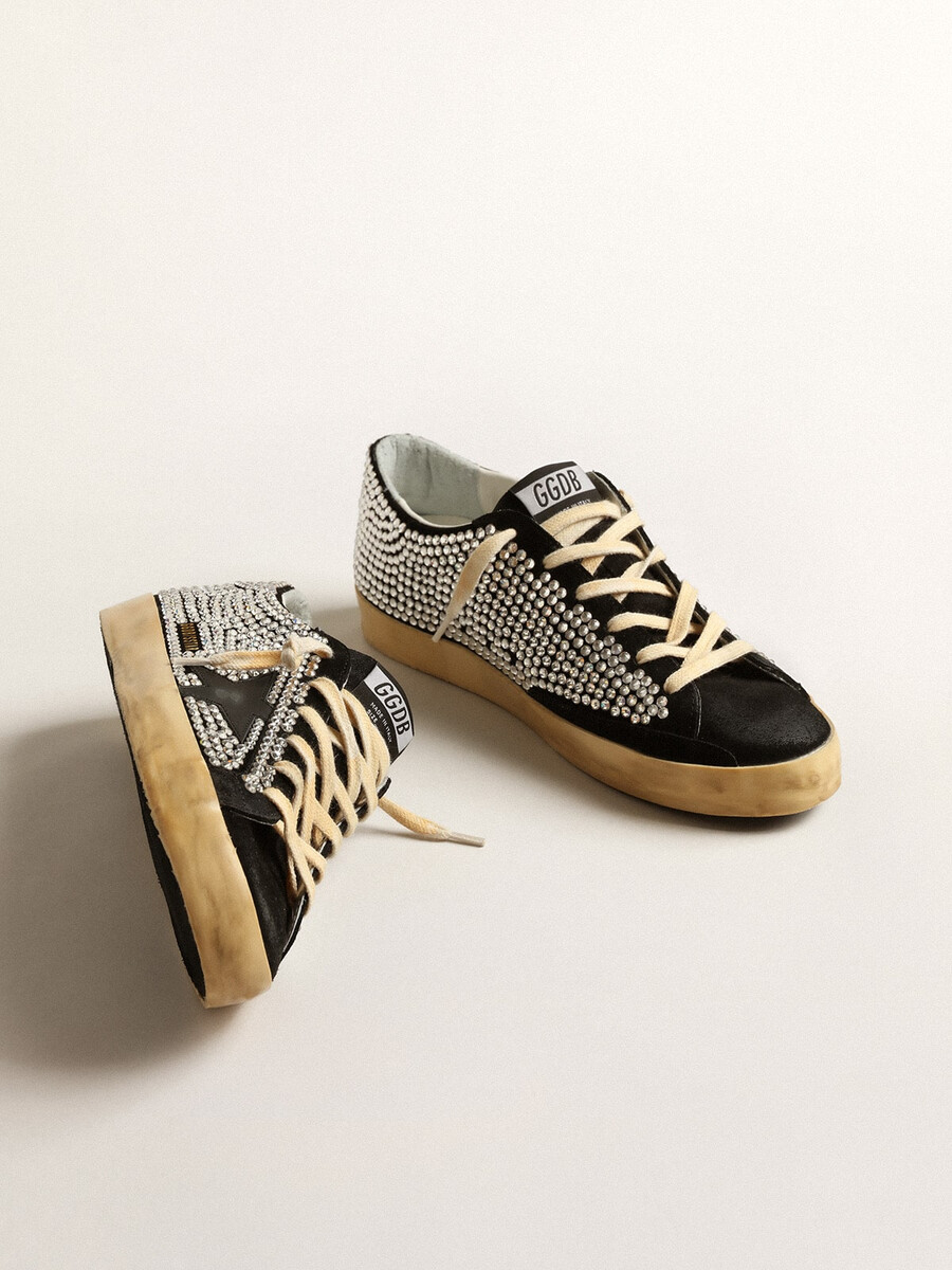 super-star ltd com cristais swarovski e estrela de couro preto