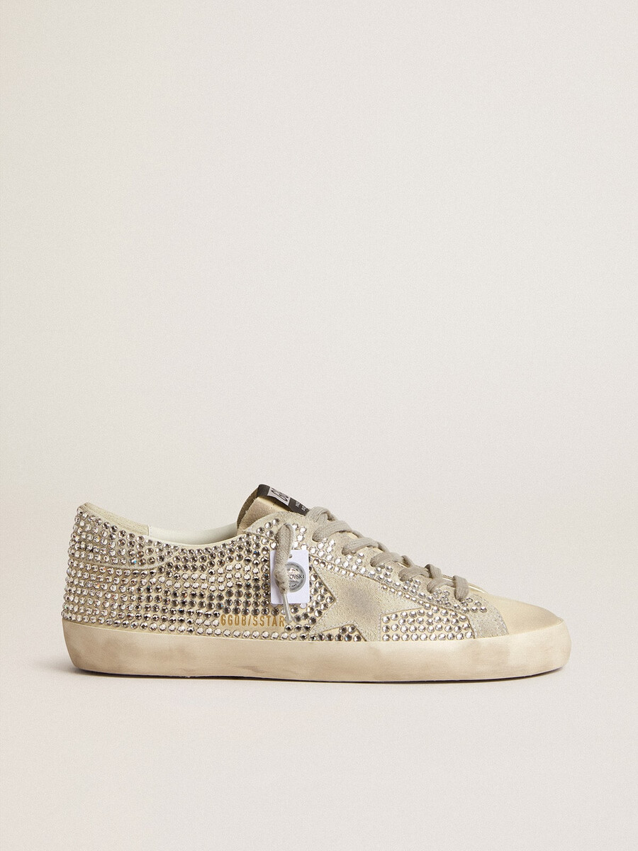 super-star em nobuck com cristais swarovski e estrela em camurça cinza-gelo
