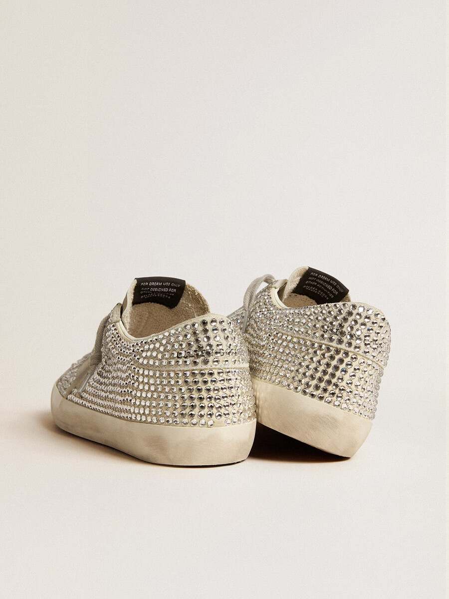 super-star em nobuck com cristais swarovski e estrela em camurça cinza-gelo
