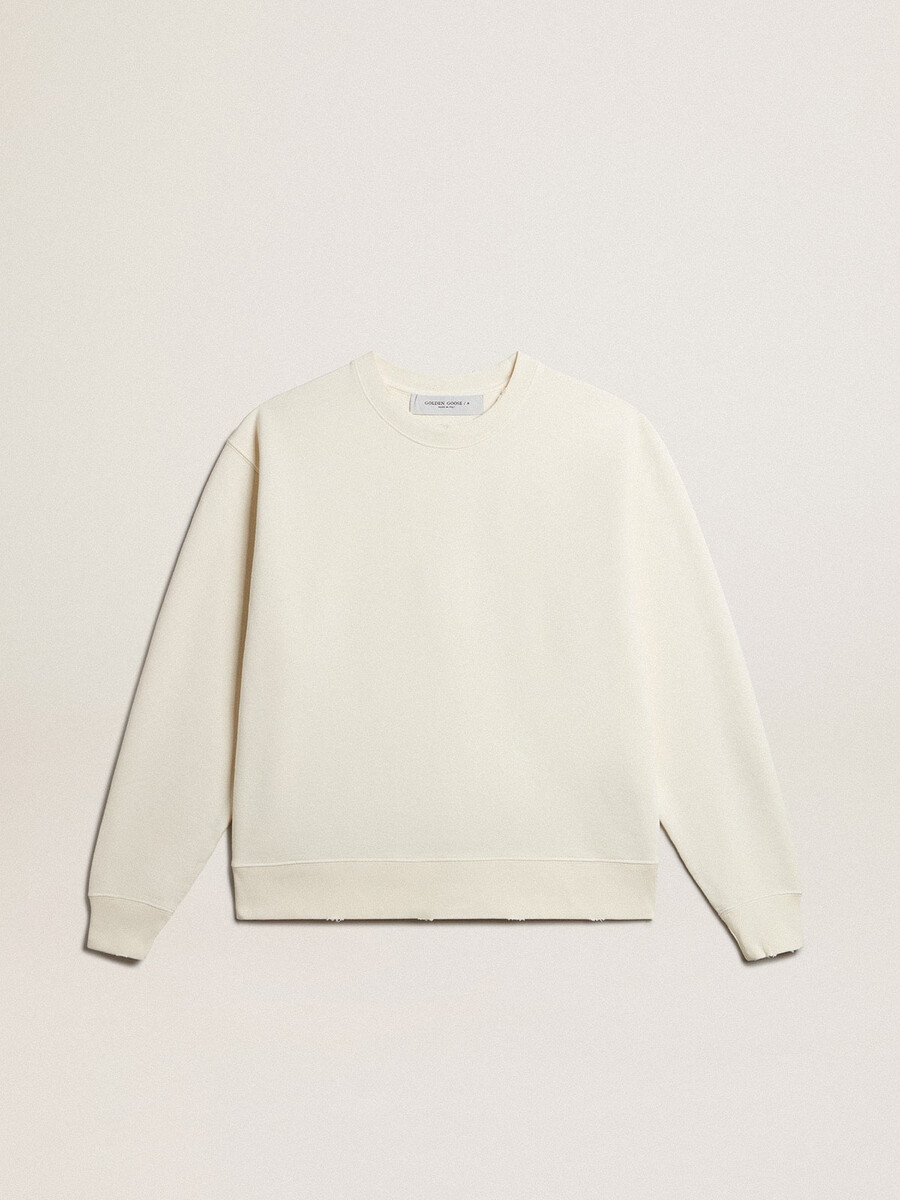 moletom branco envelhecido com logo invertido nas costas - coleção jersey capsule