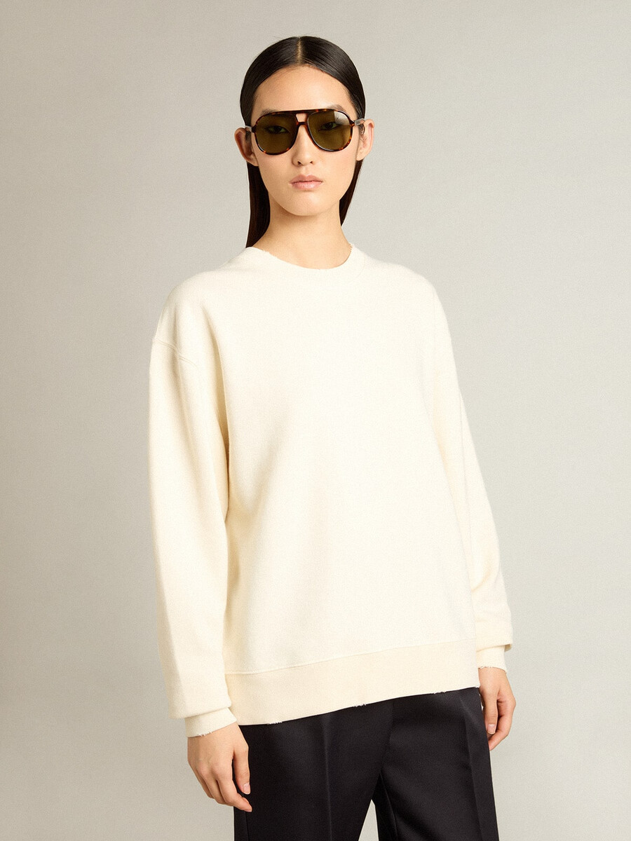 moletom branco envelhecido com logo invertido nas costas - coleção jersey capsule