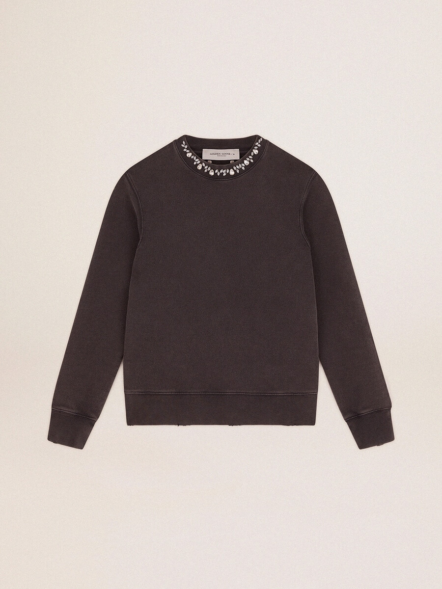 moletom feminino cinza antracite com cristais.