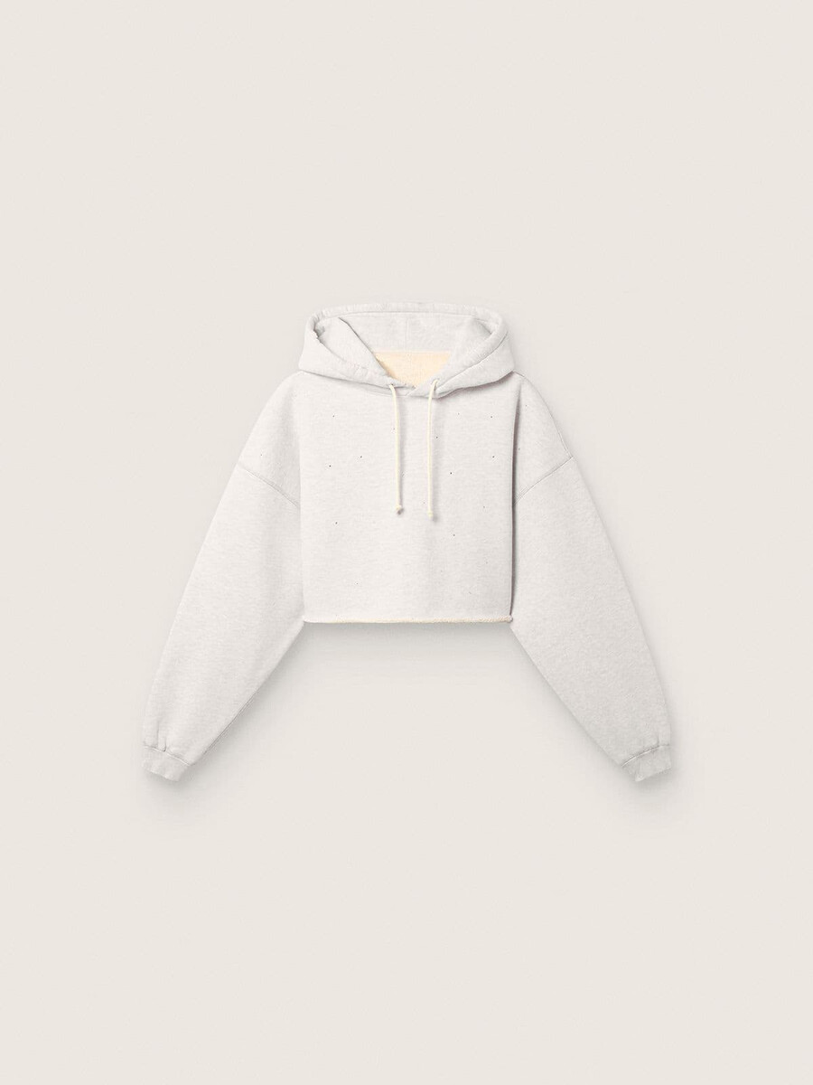 moletom cropped com capuz feminino star em algodão mesclado cinza.