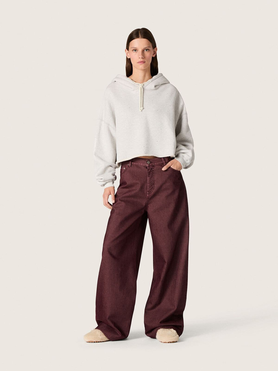 moletom cropped com capuz feminino star em algodão mesclado cinza.