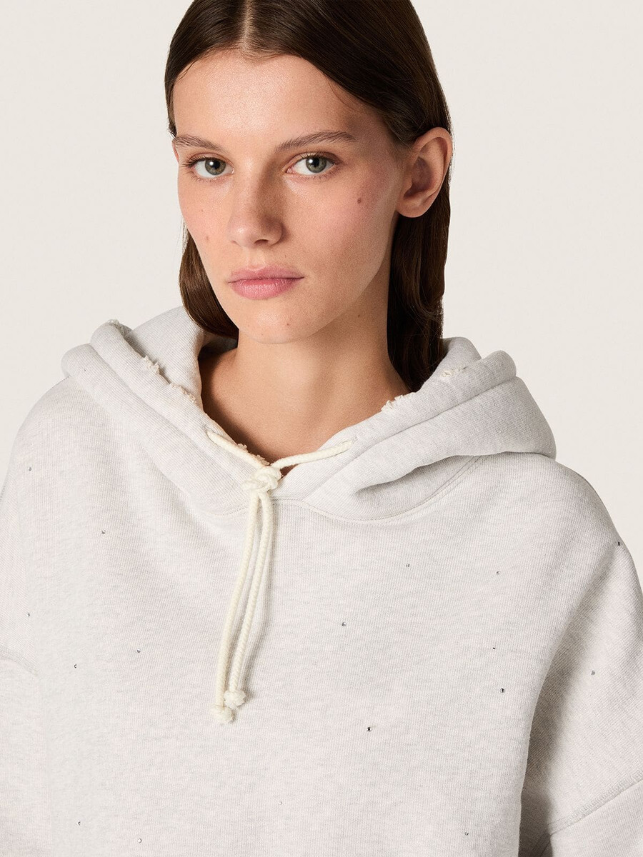 moletom cropped com capuz feminino star em algodão mesclado cinza.