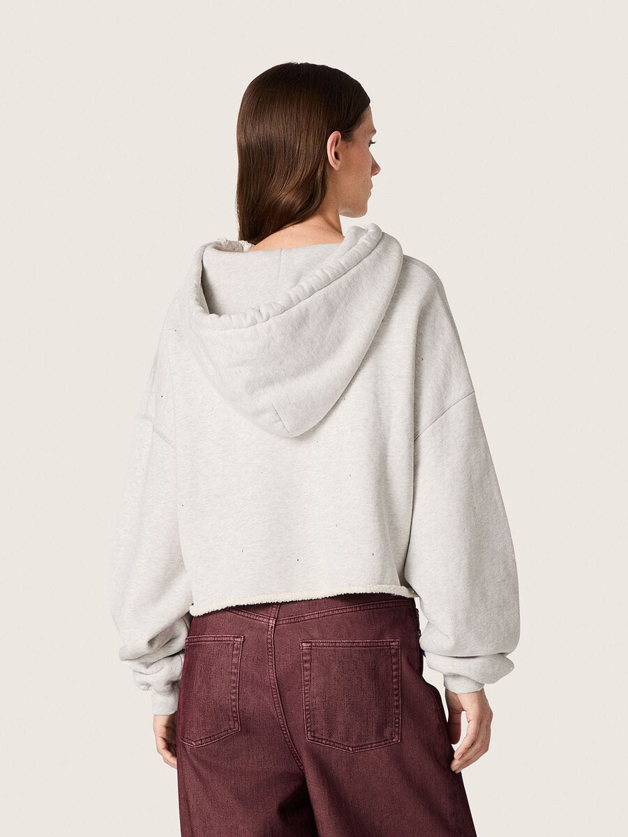 moletom cropped com capuz feminino star em algodão mesclado cinza.