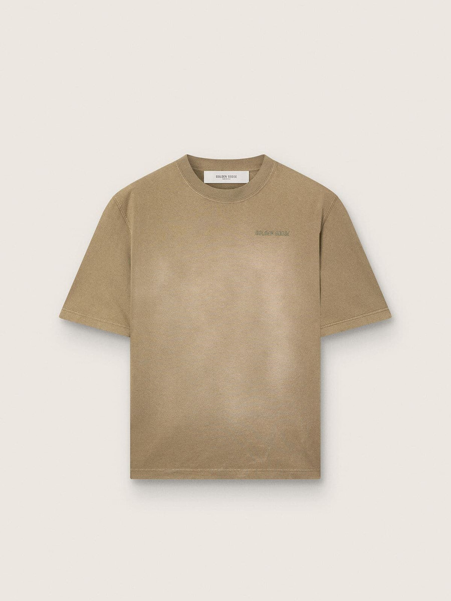 camiseta unissex em malha de algodão bege com logotipo bordado.