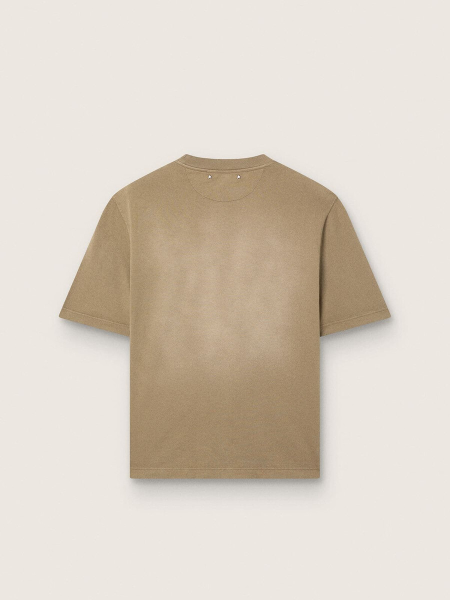 camiseta unissex em malha de algodão bege com logotipo bordado.