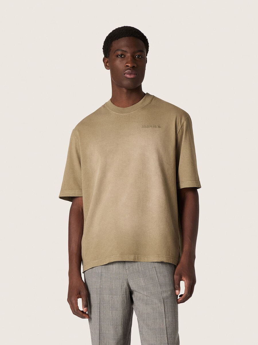 camiseta unissex em malha de algodão bege com logotipo bordado.