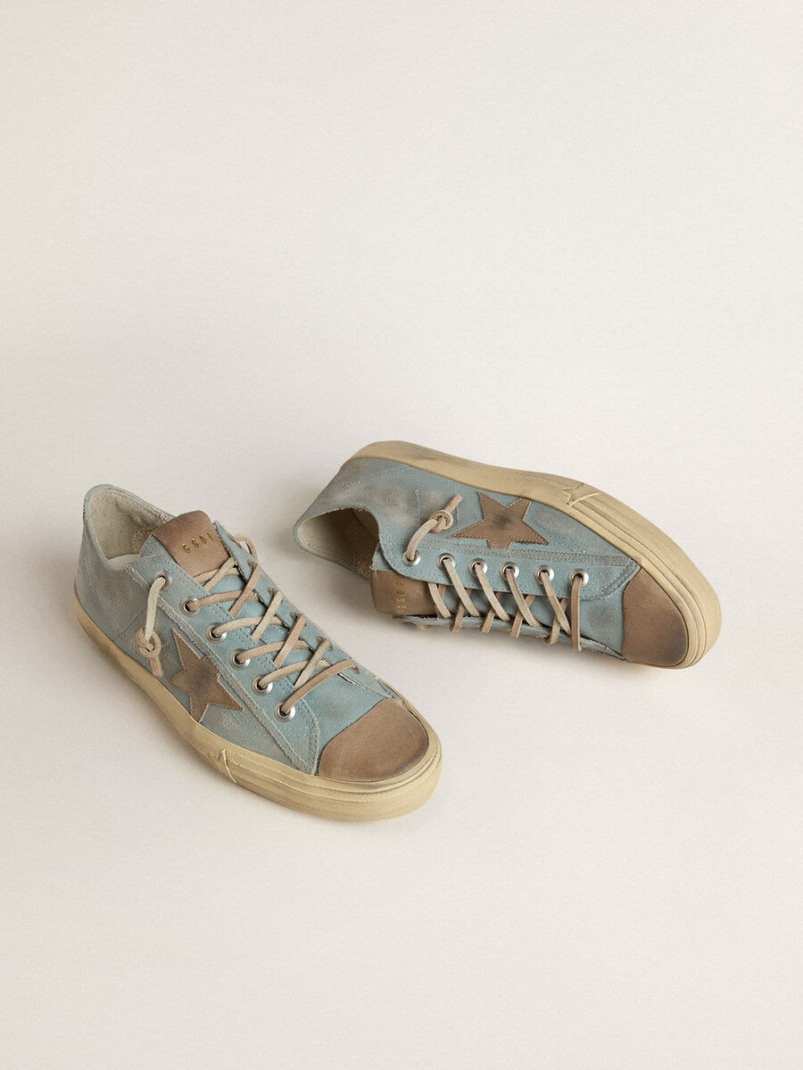 tênis v-star masculino em lona azul-clara com estrela de couro cinza-pombo