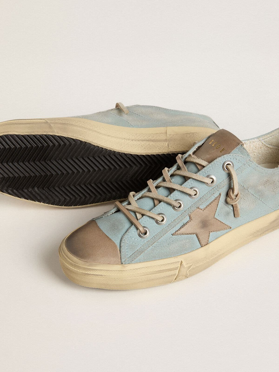 tênis v-star masculino em lona azul-clara com estrela de couro cinza-pombo