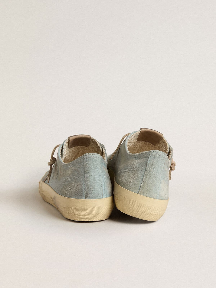tênis v-star masculino em lona azul-clara com estrela de couro cinza-pombo